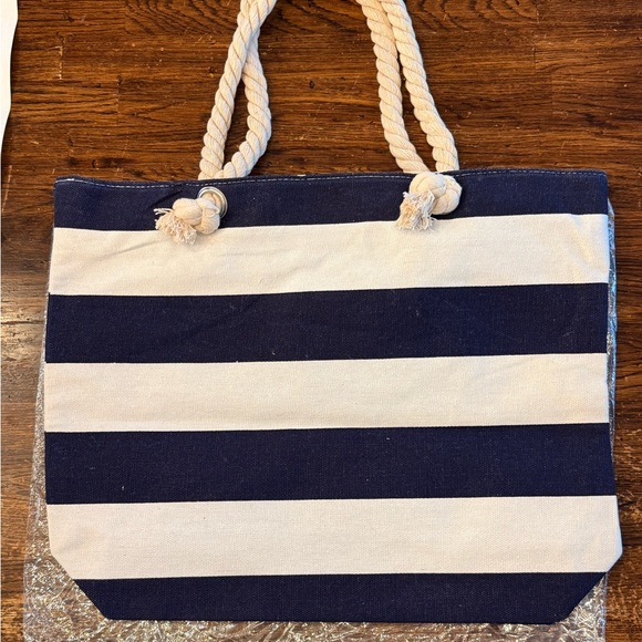 Handbags - NWOT Navy White Striped Tote Bag Blank for Monogram Preppy Canvas Beach Bag